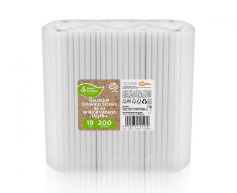 Słomka wielokrotnego użytku, białe, 7,5x190 mm/ 200 szt. 200 szt Godan (RW-BI02) Godan