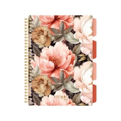 Kołozeszyt (kołonotatnik) BEŻOWY KWIATY B5 100k. 80g krata Strigo (PADS079) Strigo