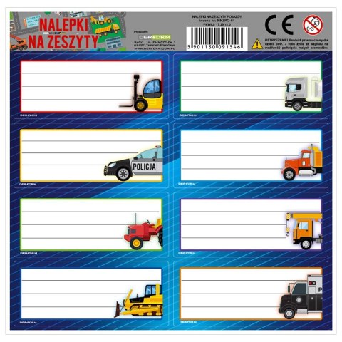 Naklejka na zeszyt Pojazdy Derform (NNZPO) Derform