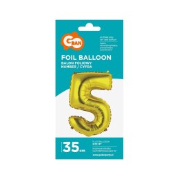 Balon foliowy cyfra 5 złoty 35 cm Godan (FG-C35Z5) Godan