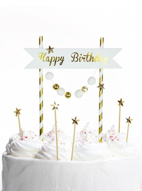 Dekoracja na tort Happy Birthday - pomponiki złote Arpex (KK0133ZLO-7690) Arpex