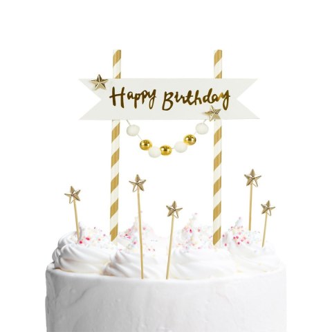 Dekoracja na tort Happy Birthday - pomponiki złote Arpex (KK0133ZLO-7690) Arpex