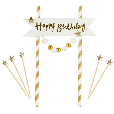 Dekoracja na tort Happy Birthday - pomponiki złote Arpex (KK0133ZLO-7690) Arpex