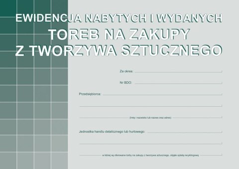 Druk offsetowy Ewidencja nabytych i wydanych toreb na zakupy z tworzywa sztucznego A5 16k. Michalczyk i Prokop (S-200-3) Michalczyk i Prokop