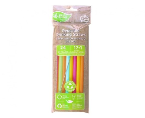 Słomka wielokrotnego użytku, różne kolory 9x240mm/ 17 szt. + szczoteczka 18 szt Godan (RW-17KS) Godan