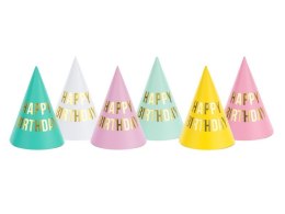 Czapka party Happy Birthday, mix, 16cm mix papier Partydeco (CPP22) Partydeco