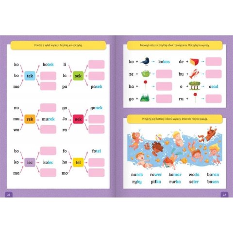 Książka dla dzieci Czytam sylabami i bawię się naklejkami. Ciekawe zadania do nauki czytania Aksjomat Aksjomat