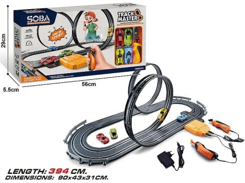 Tor wyścigowy 1:64, 2 pętle, 2 auta, ładowarka, długość toru 384cm Adar (599994) Adar