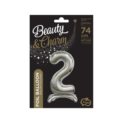 Balon gumowy Beauty&Charm cyfra stojąca srebrna Srebrny 30cal Godan (BC-ASS2) Godan