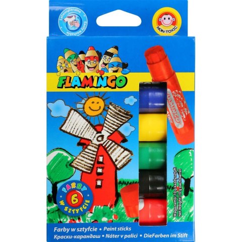 Farby plakatowe wykręcane, w sztyfcie kolor: mix 6 kolor. Flamingo (FS6R) Flamingo