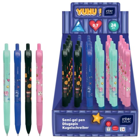 Długopis żelowy YUHU automatyczny z gripem wkład niebieski 0,7mm Interdruk (żelowy) Interdruk