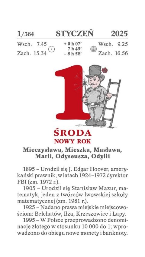 Kalendarz ścienny zdzierak 76mm x 135mm Wydawnictwo Telegraph Wydawnictwo Telegraph