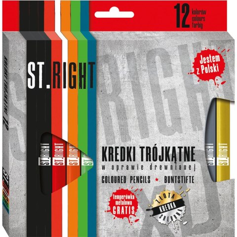 Kredki ołówkowe St.right trójkątne 12k + temperówka 12 kol. St.Majewski (5903235633294) St.Majewski
