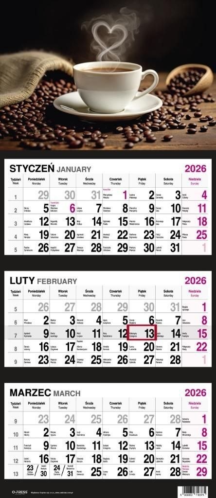 Kalendarz ścienny KAWA 310mm x 790mm Press Press