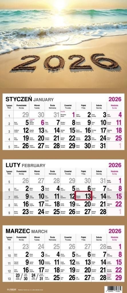 Kalendarz ścienny PLAŻA 310mm x 790mm Press Press