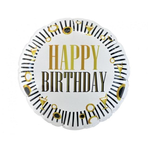 Balon foliowy Happy Birthday (B&G Party), paski, okrągły 18cal Godan (FG-OHBP) Godan