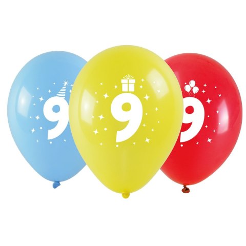 Balon gumowy z nadrukiem cyferki - 9 (3 szt.) mix 280mm Arpex (KB1986-9-9944) Arpex