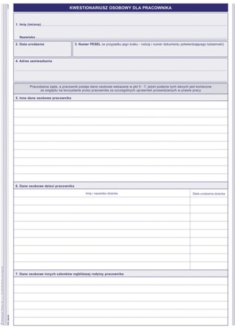 Druk offsetowy Kwestionariusz osobowy dla osoby ubiegającej się o zatrudnienie A4 40k. Michalczyk i Prokop (504-B1) Michalczyk i Prokop