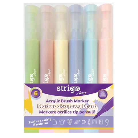 Marker specjalistyczny końcówka BRUSH akrylowy w 6kol wkład mix pędzelek końcówka Strigo (SSC428) Strigo
