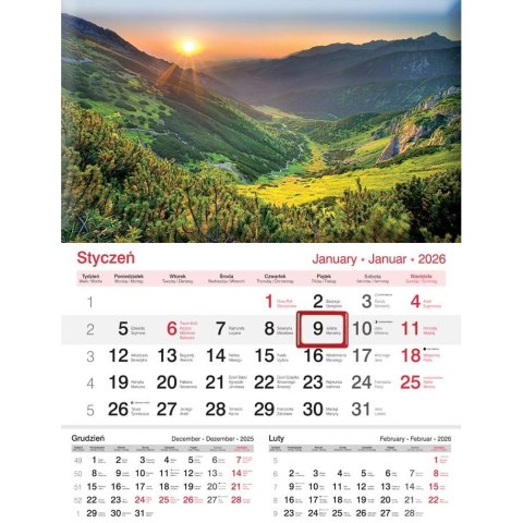 Kalendarz ścienny JEDNODZIELNY 2025 GÓRY A4 Lucrum (KJ03) Lucrum