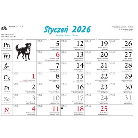 Kalendarz ścienny PSY rodzinny 280mm x 200mm Lucrum (WL08) Lucrum