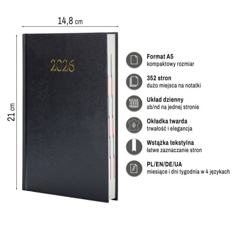 Kalendarz książkowy (terminarz) EKONOMICZNY A5 Press (DZIENNY) Press