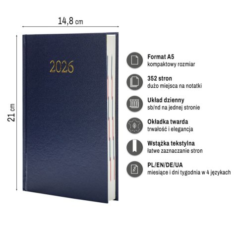 Kalendarz książkowy (terminarz) EKONOMICZNY A5 Press (DZIENNY) Press