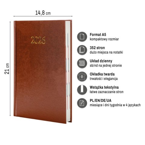 Kalendarz książkowy (terminarz) EKONOMICZNY A5 Press (DZIENNY) Press