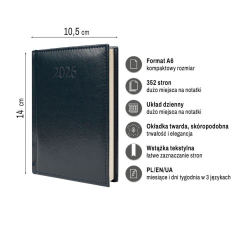 Kalendarz książkowy (terminarz) FIGARO A6 Press (DZIENNY) Press