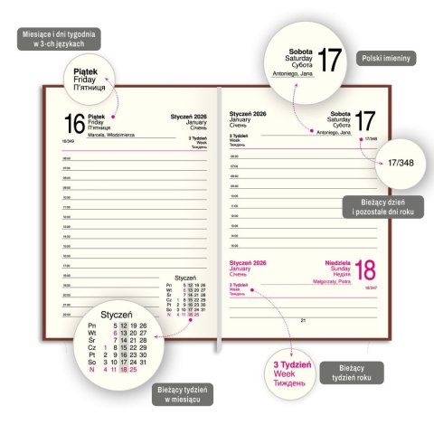 Kalendarz książkowy (terminarz) FIGARO A6 Press (DZIENNY) Press