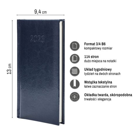 Kalendarz książkowy (terminarz) SLIM 3/4 B6 Press (tygodniowy) Press