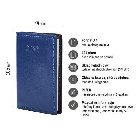 Kalendarz książkowy (terminarz) kieszonkowy A7 Press (tygodniowy) Press