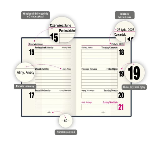 Kalendarz książkowy (terminarz) kieszonkowy A7 Press (tygodniowy) Press