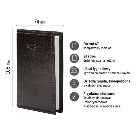 Kalendarz książkowy (terminarz) kieszonkowy A7 Press (tygodniowy) Press