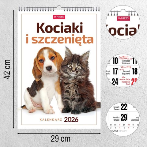 Kalendarz ścienny 16 stron wieloplanszowy A3 Press (kociaki i szczeniaki) Press