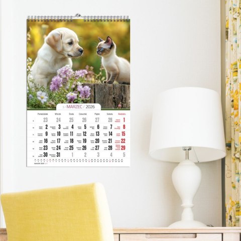 Kalendarz ścienny 16 stron wieloplanszowy A3 Press (kociaki i szczeniaki) Press