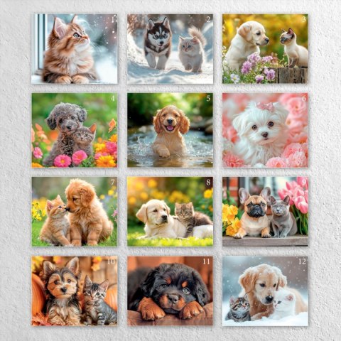 Kalendarz ścienny 16 stron wieloplanszowy A3 Press (kociaki i szczeniaki) Press