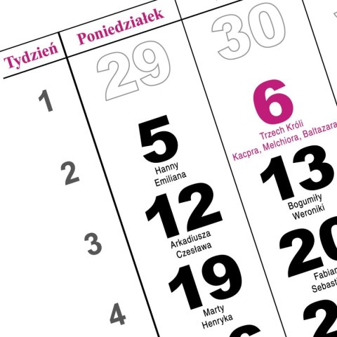 Kalendarz ścienny JEDNODZIELNY WIDOK A4 210mm x 295mm Press Press