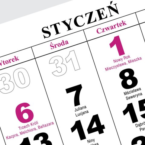 Kalendarz ścienny JEDNODZIELNY WIDOK A4 210mm x 295mm Press Press