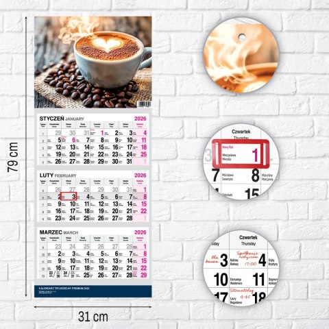 Kalendarz ścienny PREMIUM trójdzielny A4 Press (KAWA) Press