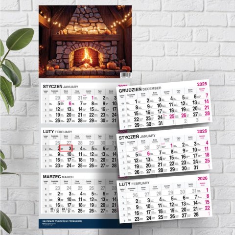 Kalendarz ścienny PREMIUM trójdzielny A4 Press (KOMINEK) Press