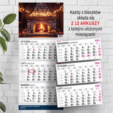 Kalendarz ścienny PREMIUM trójdzielny A4 Press (KOMINEK) Press