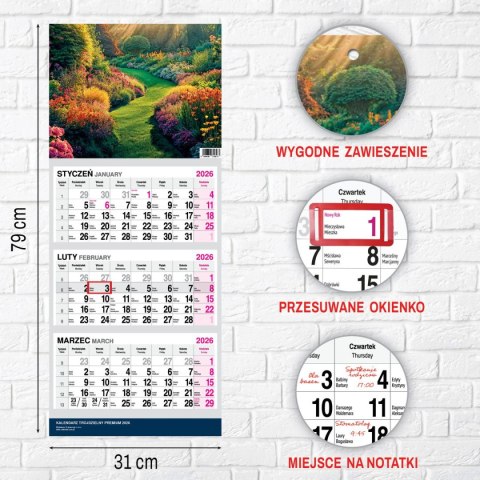 Kalendarz ścienny PREMIUM trójdzielny A4 Press (OGRÓD) Press