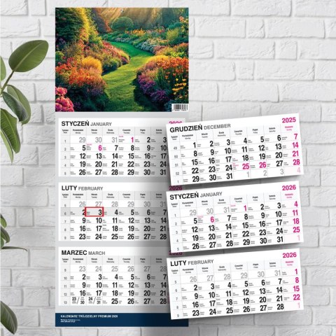 Kalendarz ścienny PREMIUM trójdzielny A4 Press (OGRÓD) Press