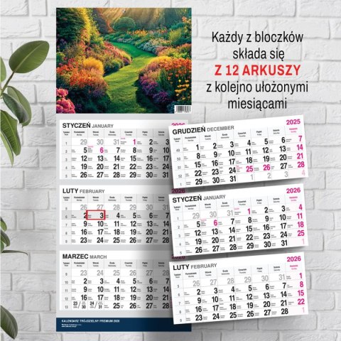 Kalendarz ścienny PREMIUM trójdzielny A4 Press (OGRÓD) Press