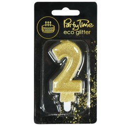 Świeczka urodzinowa eko brokat złota cyfra 2 Arpex (DS0901ZLO-2-0987) Arpex