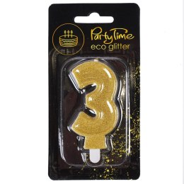 Świeczka urodzinowa eko brokat złota cyfra 3 Arpex (DS0918ZLO-3-0987) Arpex