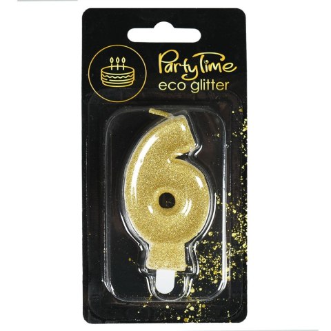 Świeczka urodzinowa eko brokat złota cyfra 6 Arpex (DS0949ZLO-6-0987) Arpex