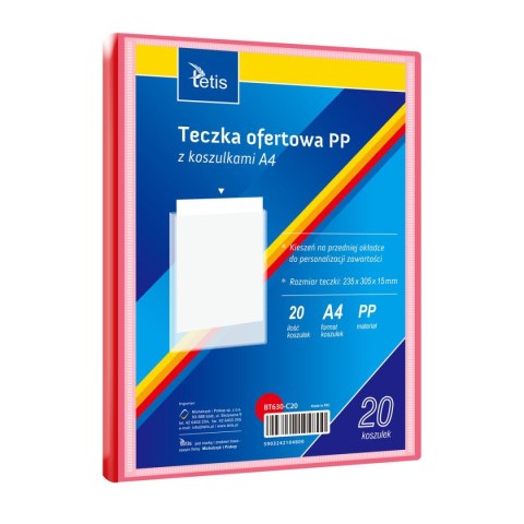 Teczka plastikowa na zatrzask żółta A4 20 koszulek 5903242104500 A4 czerwona Tetis (BT630-C20) Tetis
