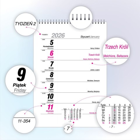 Kalendarz biurkowy A5 A5 Press (TYGODNIOWY) Press